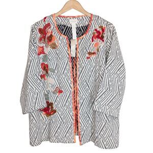 NWT Chico's Open Front Jacket Sz 4 Artisan Applique Embroidered Artsy Unique